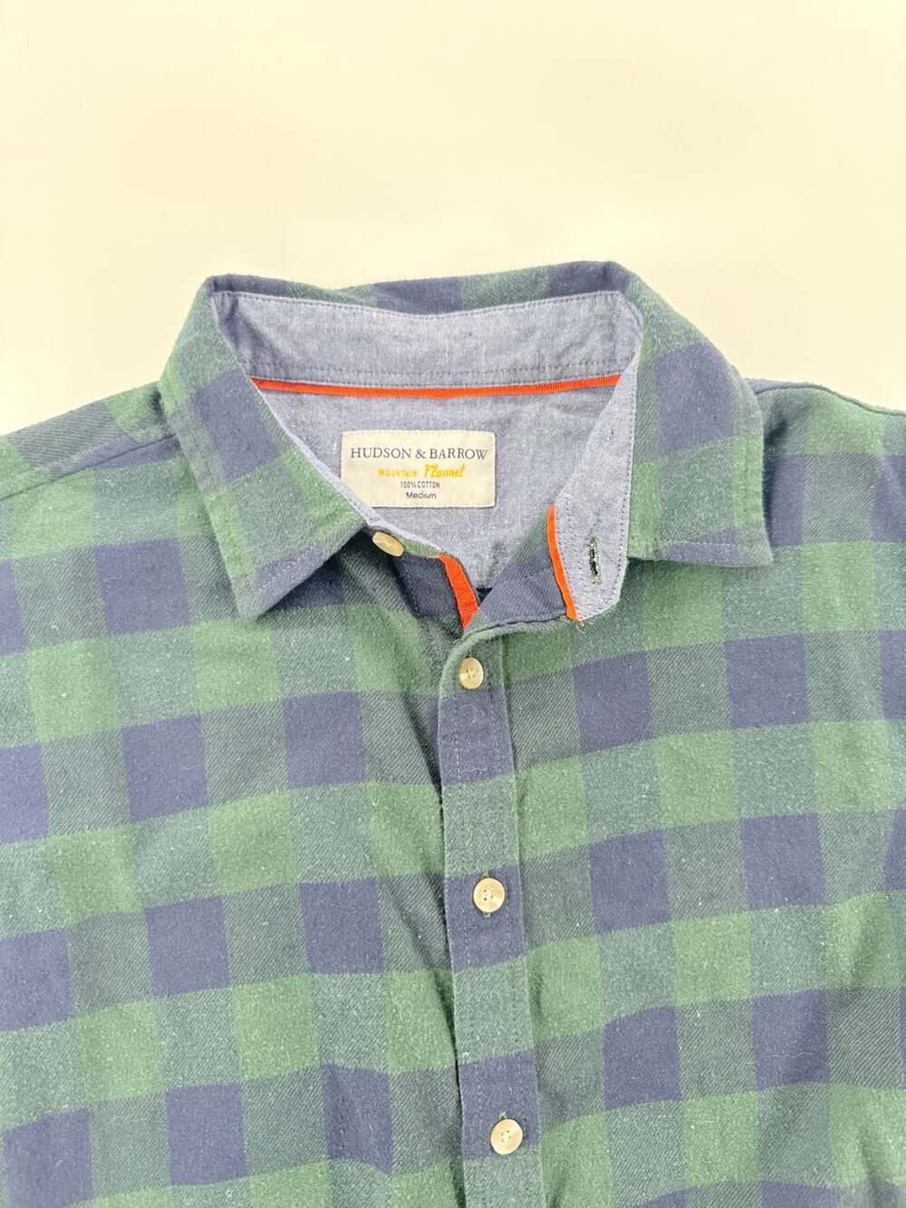 Hudson & Barrow Mountain Flannel Shirt Medium Green Plaid Cotton